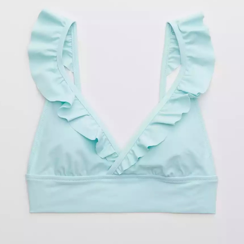 Aerie Ruffle Longline Triangle Bikini Top - Blue Mist, XXL